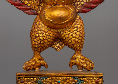 Handcrafted Gold-Plated Garuda Statue | Buddhist Guardian Deity for Sacred Décor