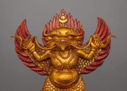 Handcrafted Gold-Plated Garuda Statue | Buddhist Guardian Deity for Sacred Décor