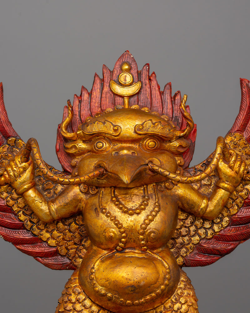 Handcrafted Gold-Plated Garuda Statue | Buddhist Guardian Deity for Sacred Décor