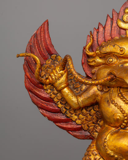 Handcrafted Gold-Plated Garuda Statue | Buddhist Guardian Deity for Sacred Décor