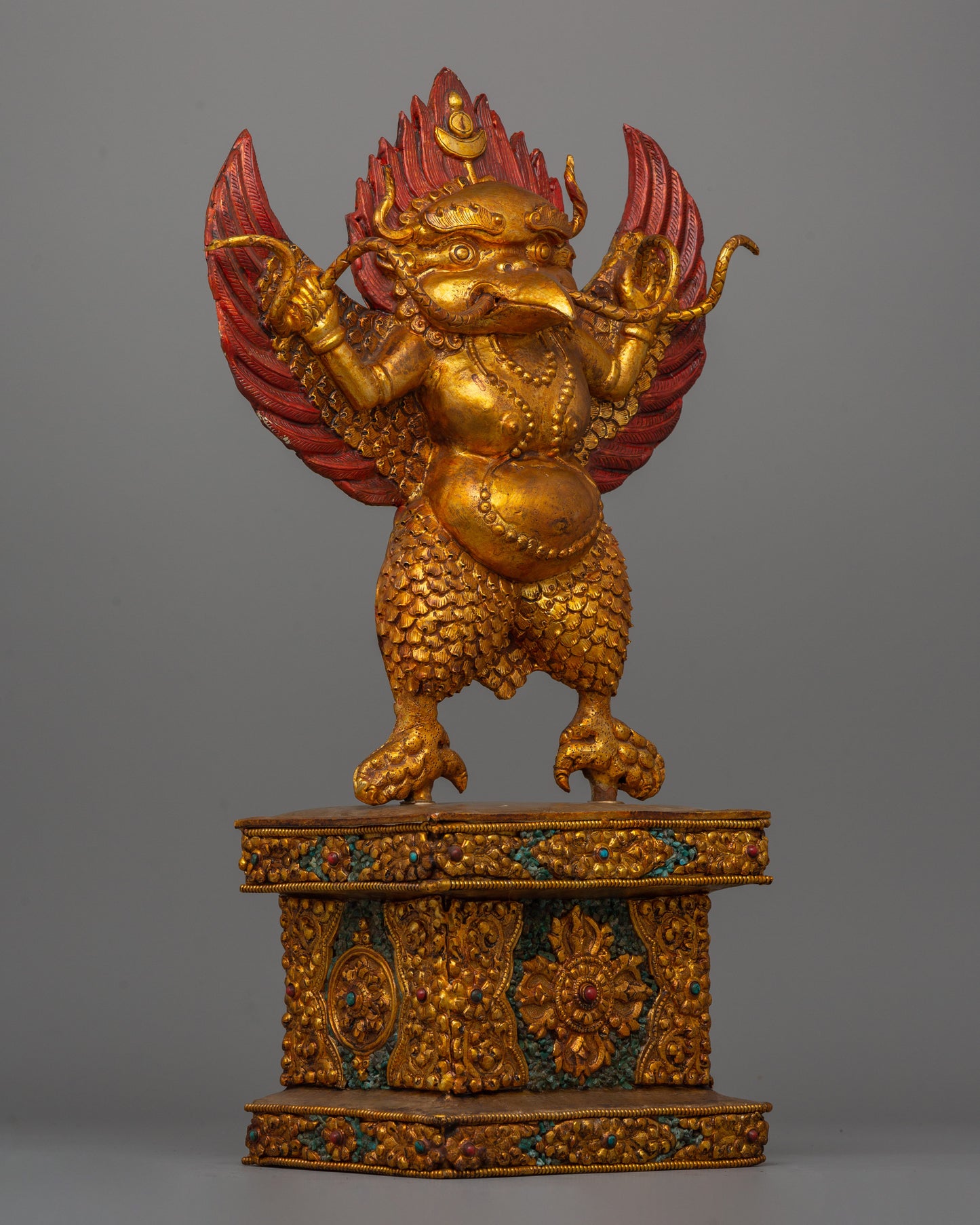 Handcrafted Gold-Plated Garuda Statue | Buddhist Guardian Deity for Sacred Décor