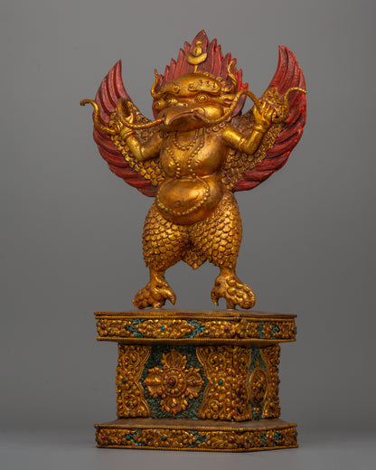 Handcrafted Gold-Plated Garuda Statue | Buddhist Guardian Deity for Sacred Décor