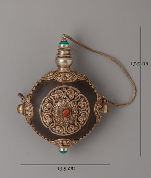 Tibetan Snuff Pot with Turquoise Inlay | Ritual Container for Spiritual Use