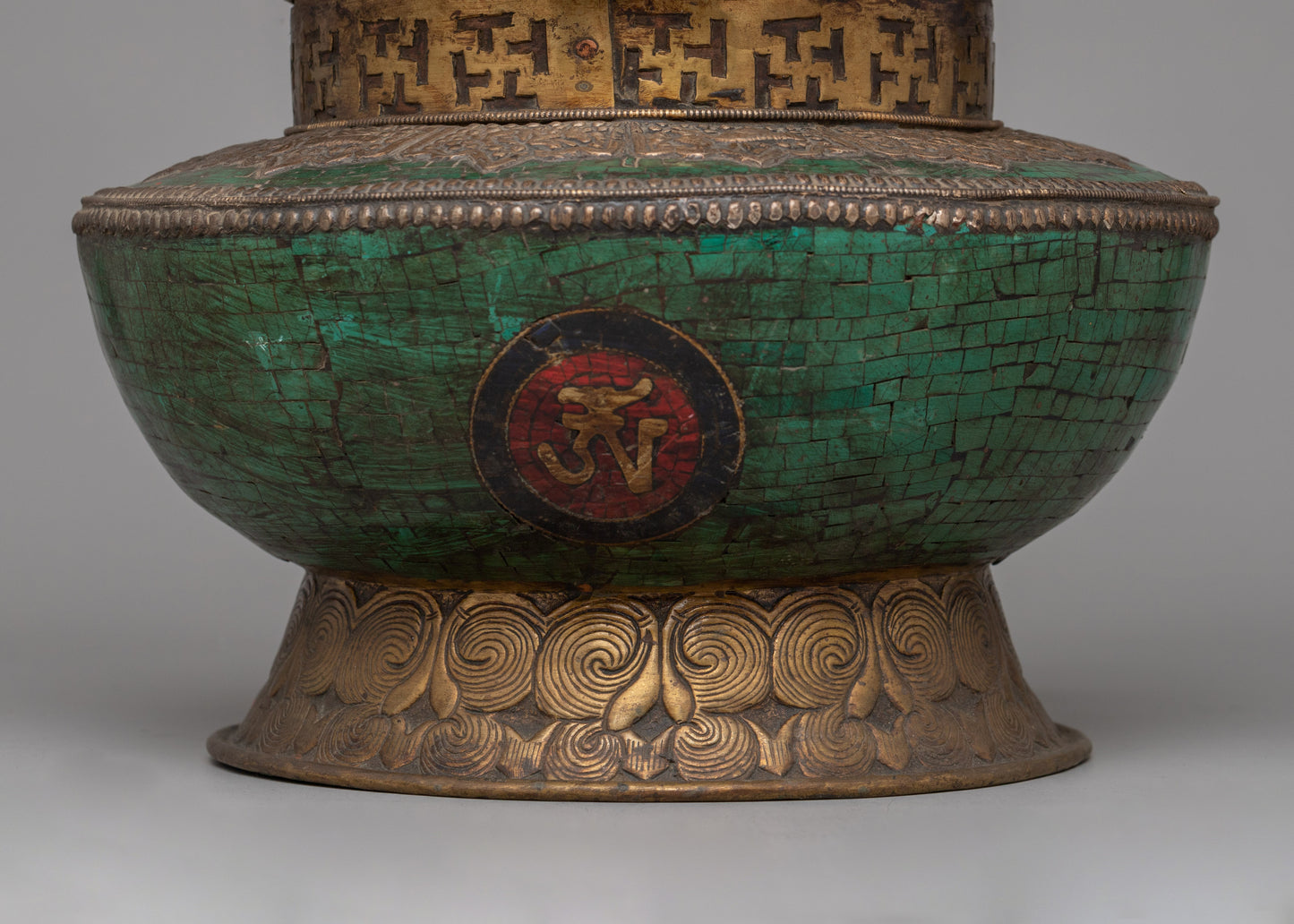 Antique-Style Tibetan Ritual Pot | Copper Body with Brass