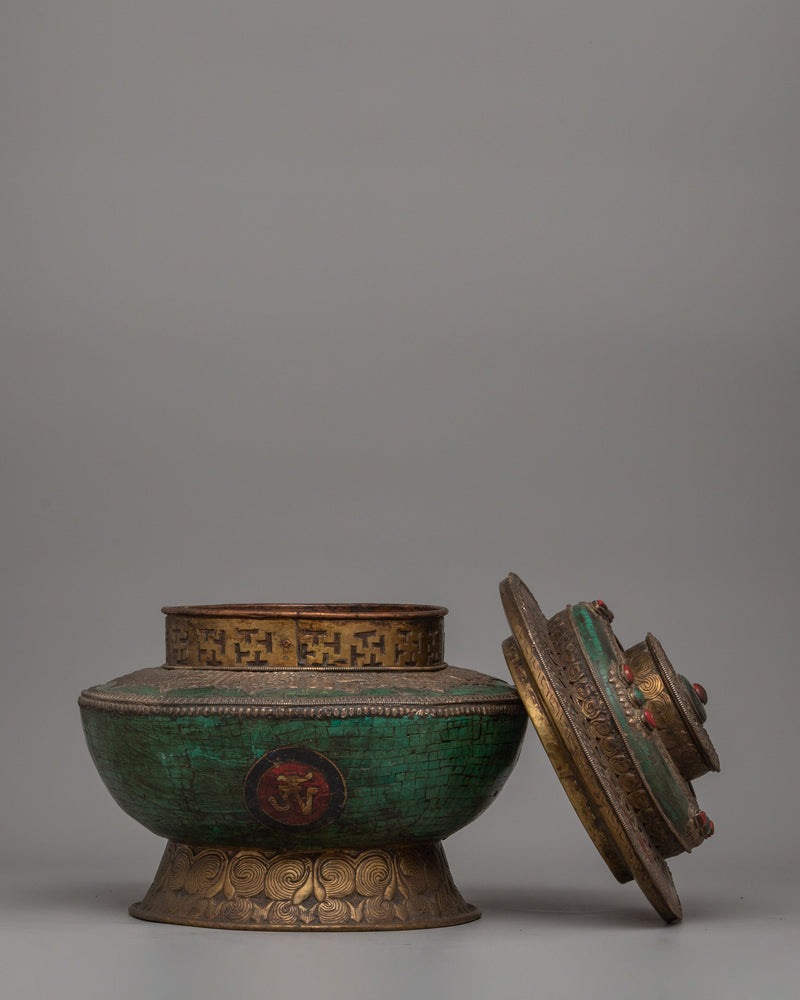 Antique-Style Tibetan Ritual Pot | Copper Body with Brass