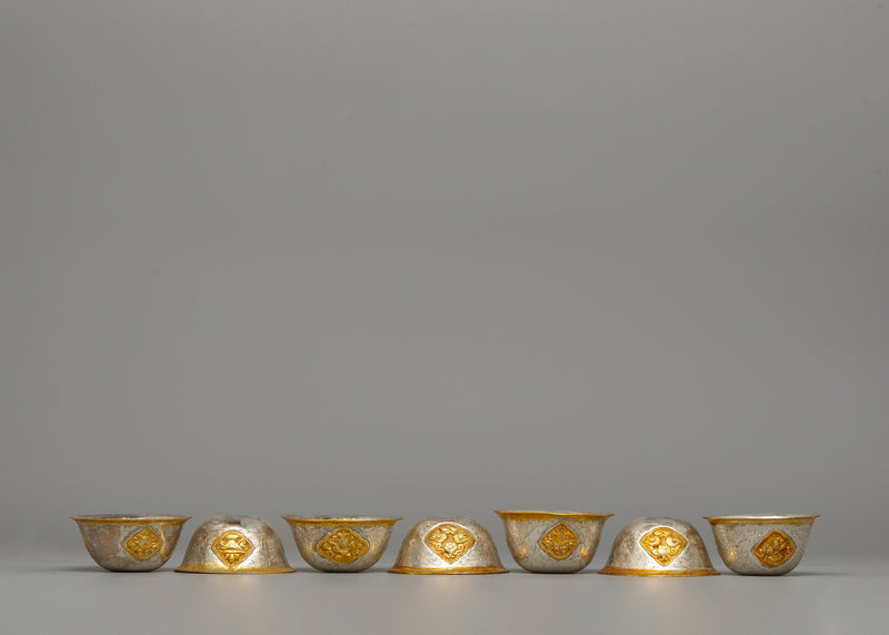 Gold & Silver-Plated Tibetan Offering Bowls | Ritual Bowls for Altar Décor