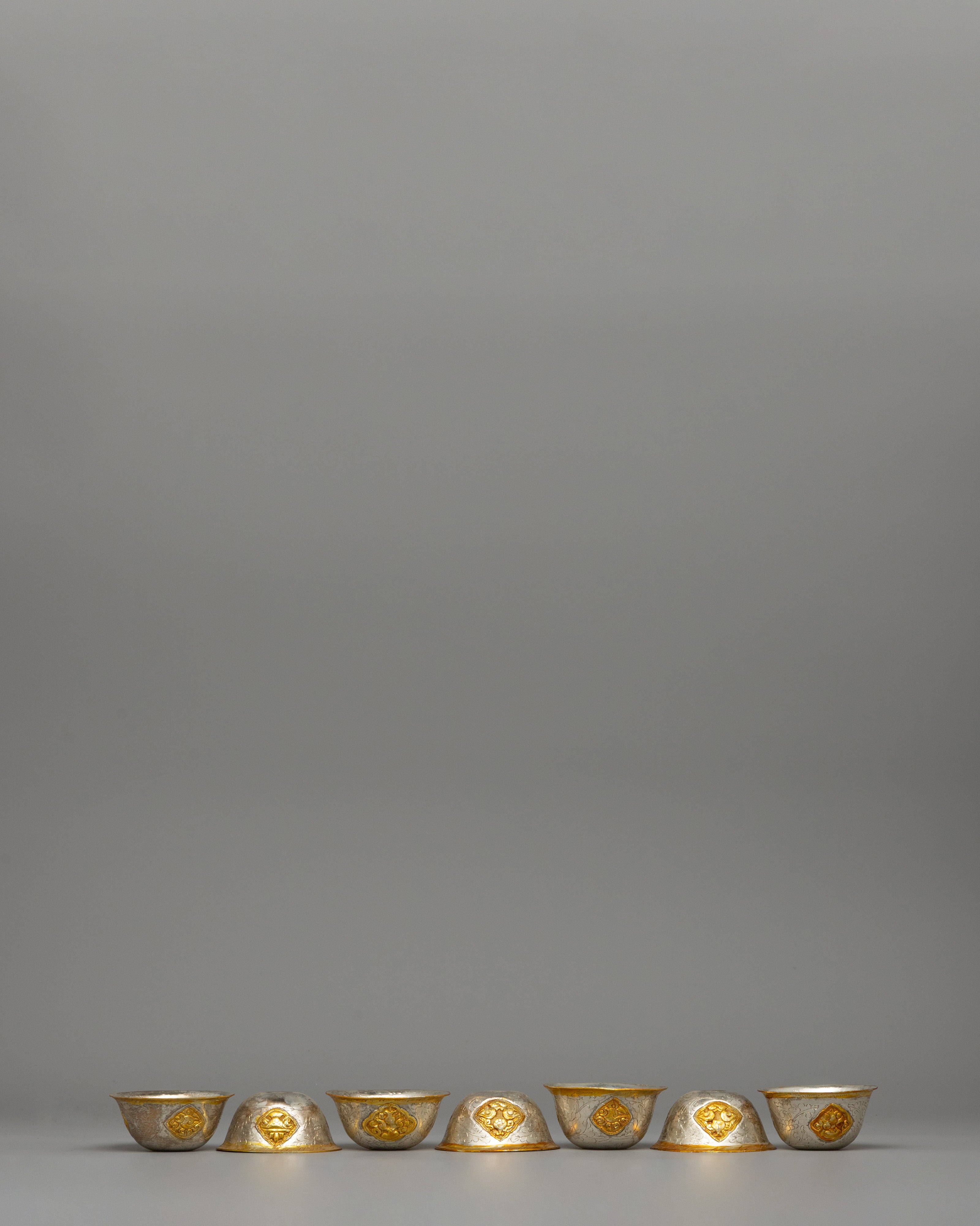 Gold & Silver-Plated Tibetan Offering Bowls | Ritual Bowls for Altar Décor