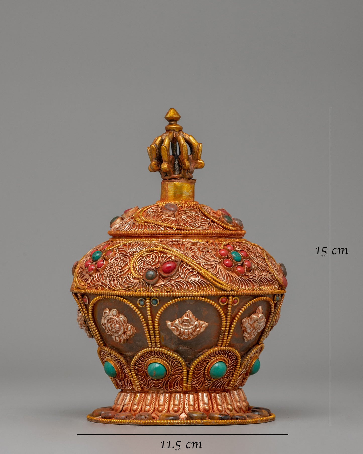 Crystal Dhupur Rice Pot | Handcrafted Copper Pot with Filigree and Gold Plating