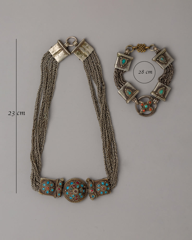 Tibetan Chain Necklace & Bracelet | Jewelry of Himalayan Tradition