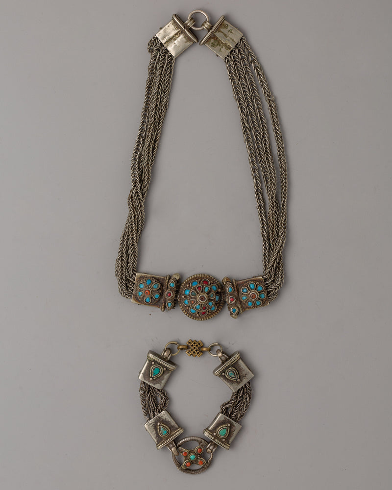 Tibetan Chain Necklace & Bracelet | Jewelry of Himalayan Tradition