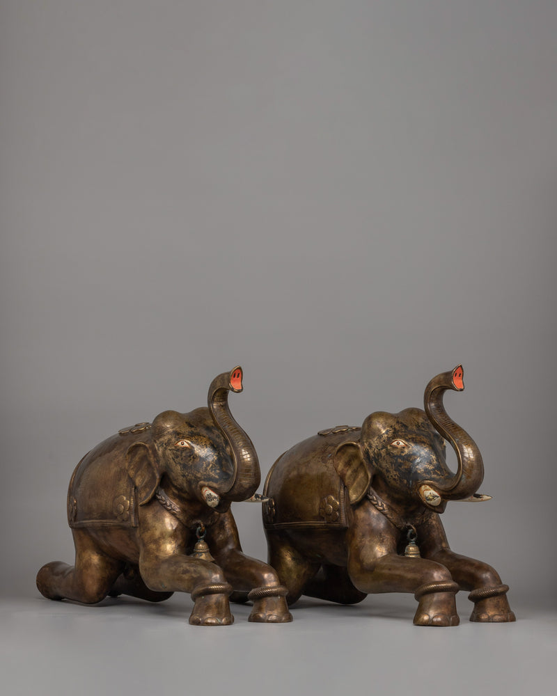 Two Statue Elephant Bronze Made | Oxidized Bronze Art Of