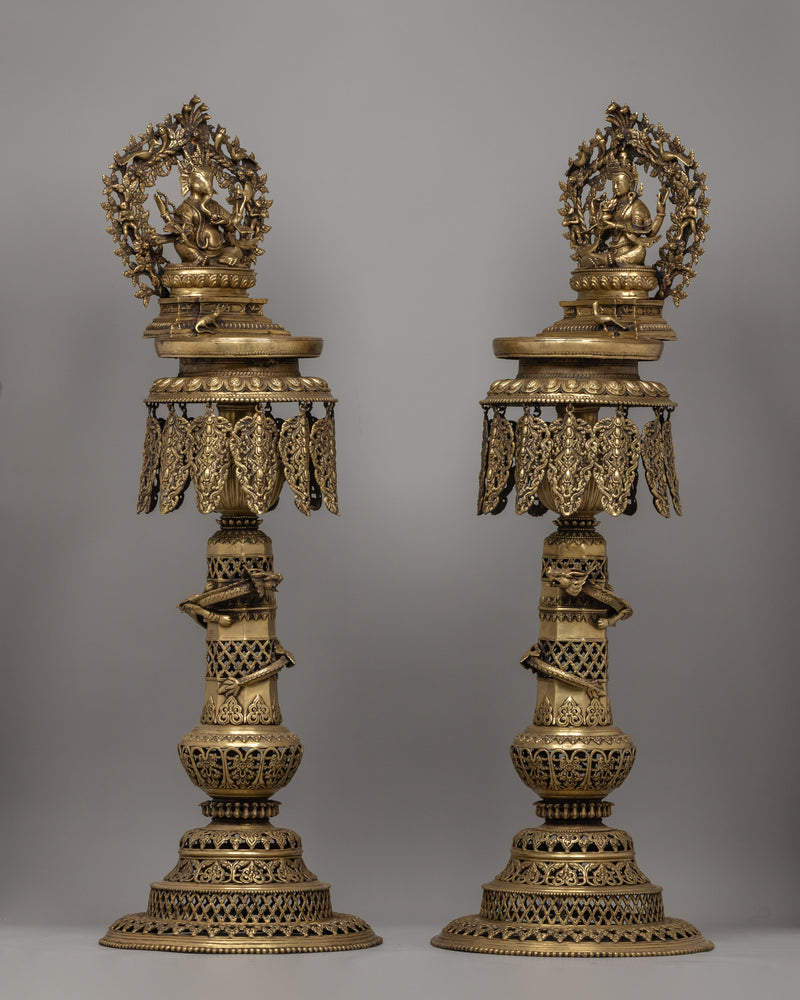 Typical Nepali Oil Lamp Set | Traditional Buddhist Ritual Décor