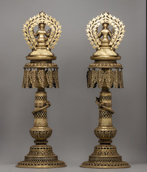 Typical Nepali Oil Lamp Set | Traditional Buddhist Ritual Décor