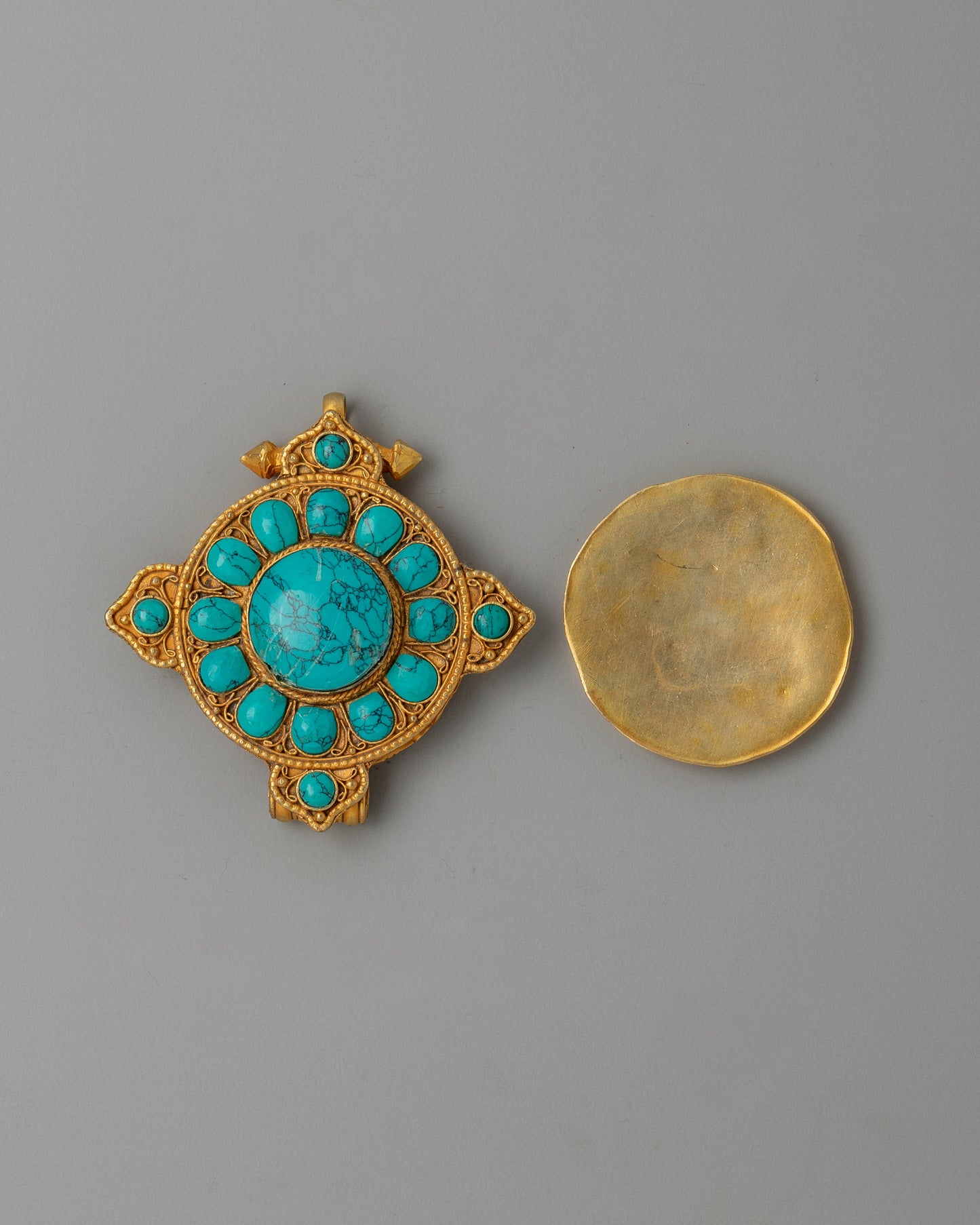 Ghau Copper Box Locket | Handmade Turquoise Gold-Plated Box