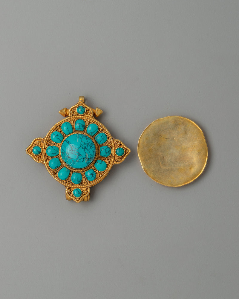 Ghau Copper Box Locket | Handmade Turquoise Gold-Plated Box