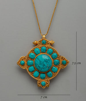 Ghau Copper Box Locket | Handmade Turquoise Gold-Plated Box