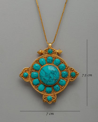 Ghau Copper Box Locket | Handmade Turquoise Gold-Plated Box