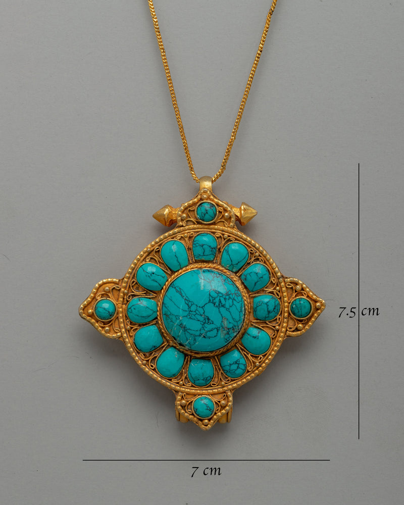 Ghau Copper Box Locket | Handmade Turquoise Gold-Plated Box