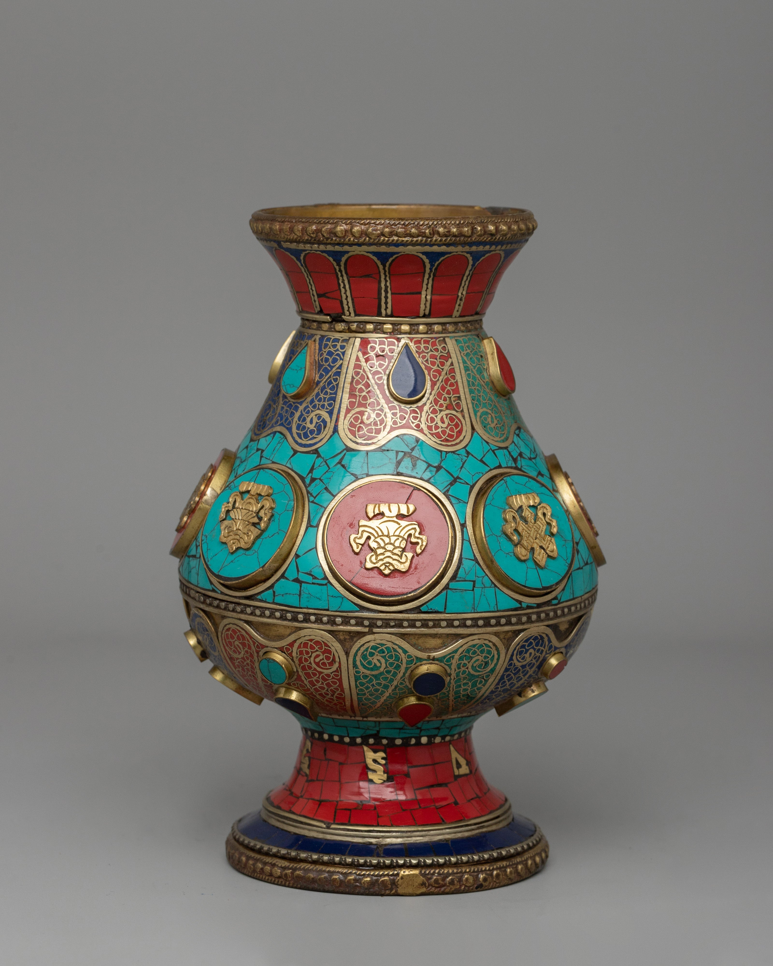 Tibetan Flower Vase with Brass | A Sacred Decorative Masterpiece