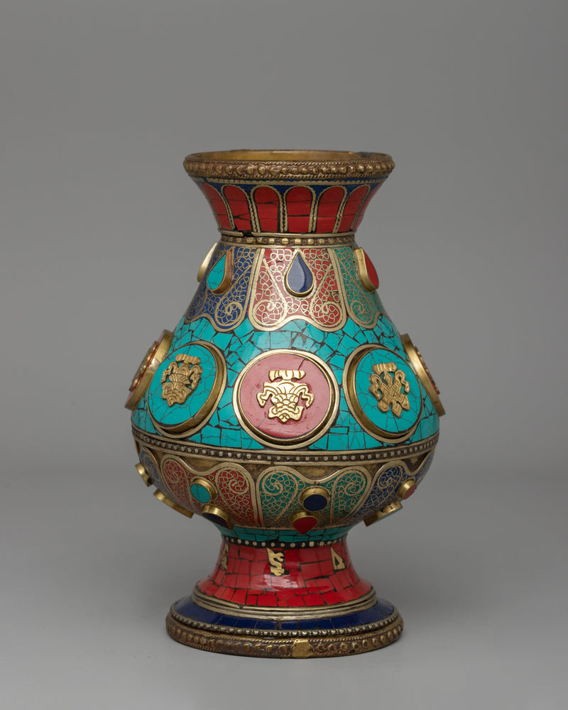 Tibetan Flower Vase with Brass | A Sacred Decorative Masterpiece