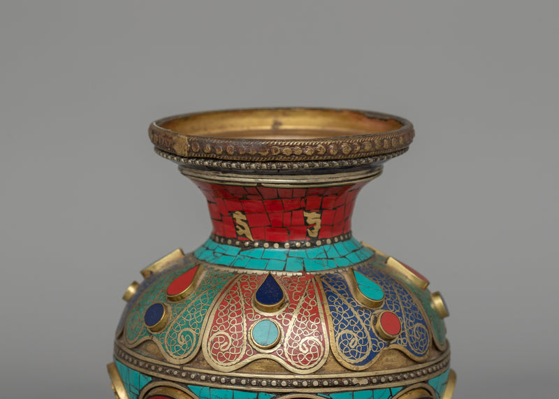 Tibetan Flower Vase with Brass | A Sacred Decorative Masterpiece