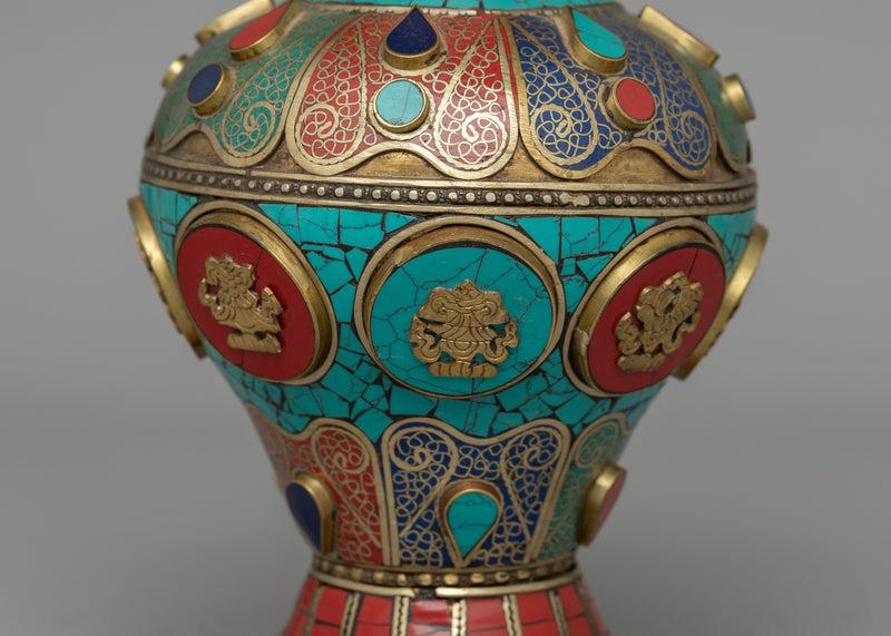 Tibetan Flower Vase with Brass | A Sacred Decorative Masterpiece