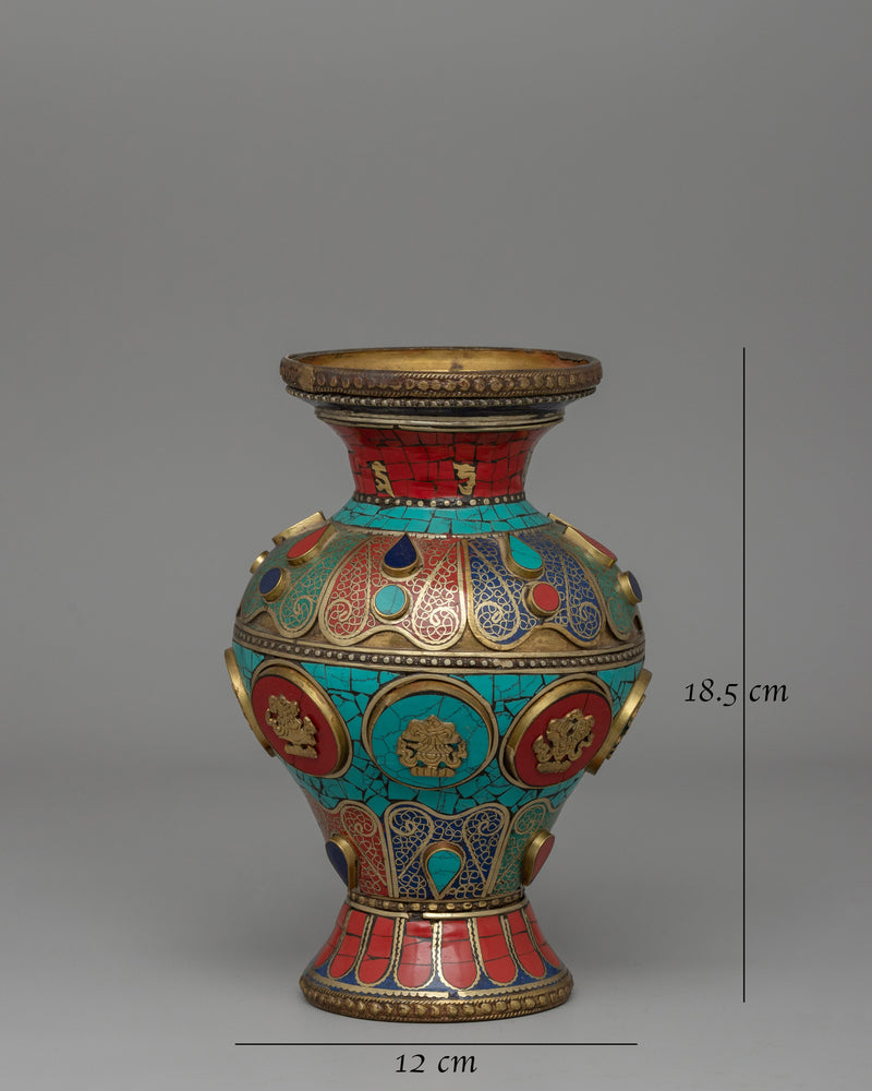 Tibetan Flower Vase with Brass | A Sacred Decorative Masterpiece