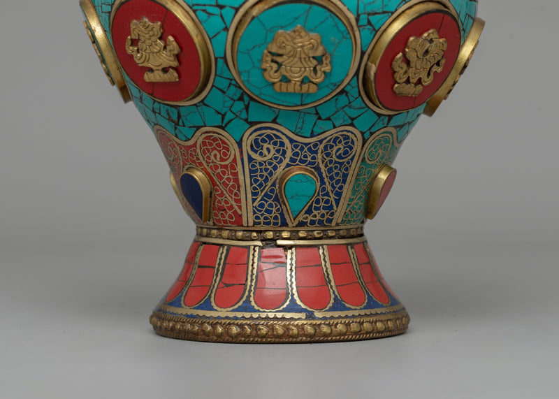 Tibetan Flower Vase with Brass | A Sacred Decorative Masterpiece