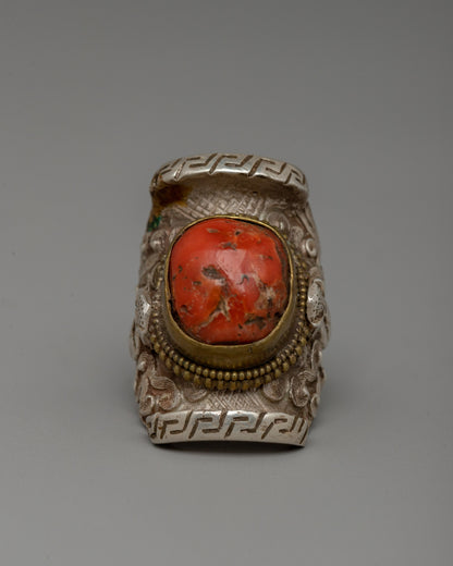 Tibetan Coral Ring | A Sacred Symbol of Elegance and Spirituality