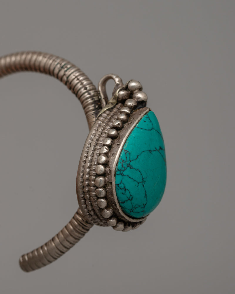 Tibetan Silver Earrings with Turquoise | Perfect for Spiritual Style