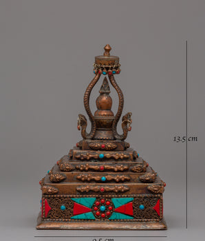 Authentic Buddhist Stupa in Oxidized Copper | Sacred Sculpture for Peace and Harmony