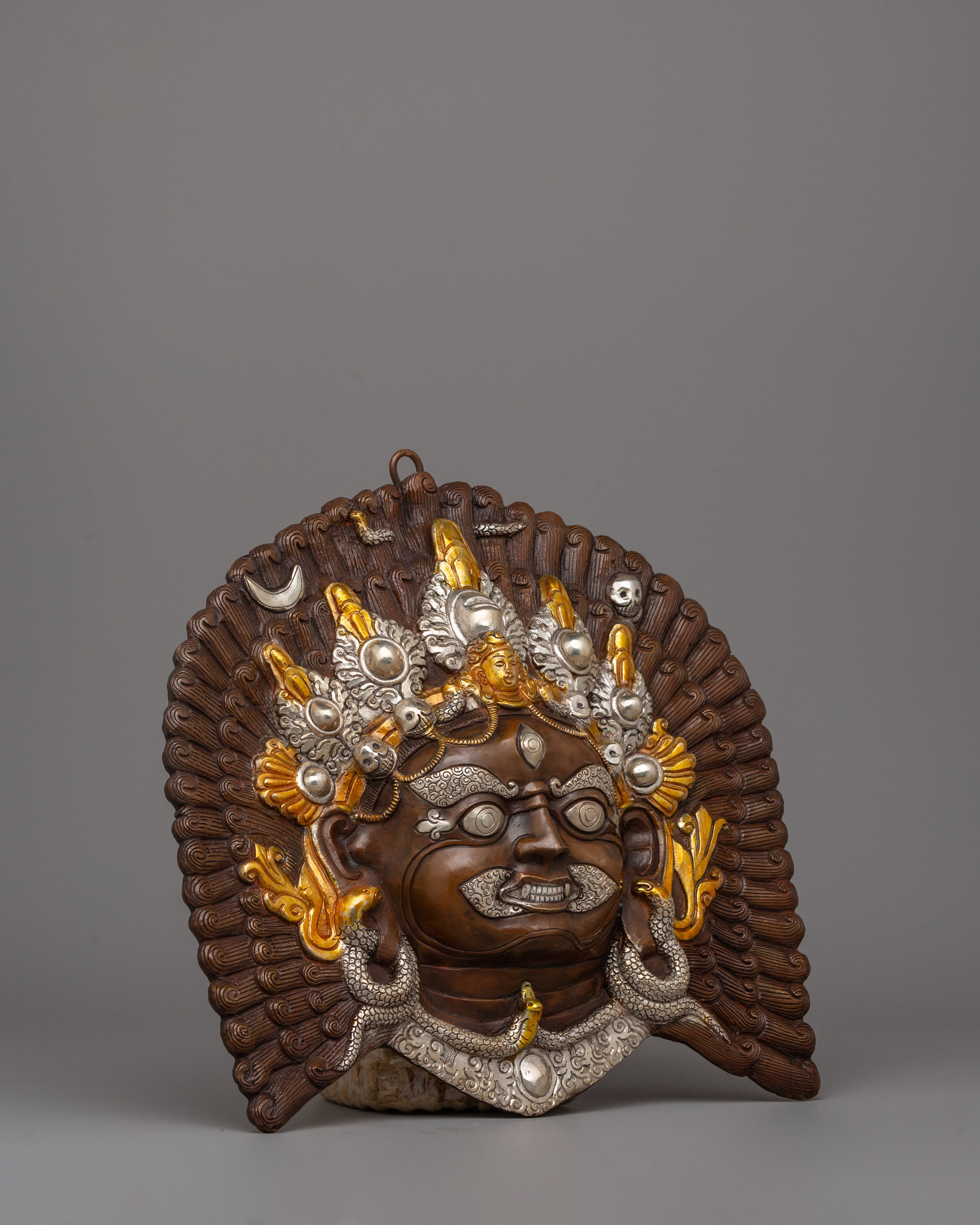 Gold Silver-Plated Mahakala Mask | Buddhist Protection Mask