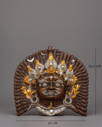 Gold Silver-Plated Mahakala Mask | Buddhist Protection Mask