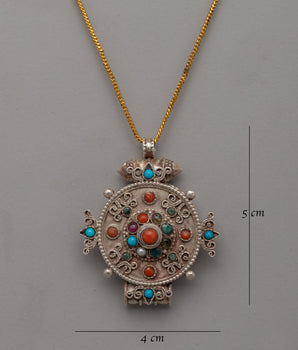 Tibetan Silver-Plated Pendant Ghau Box | Gemstones and Silver Plating