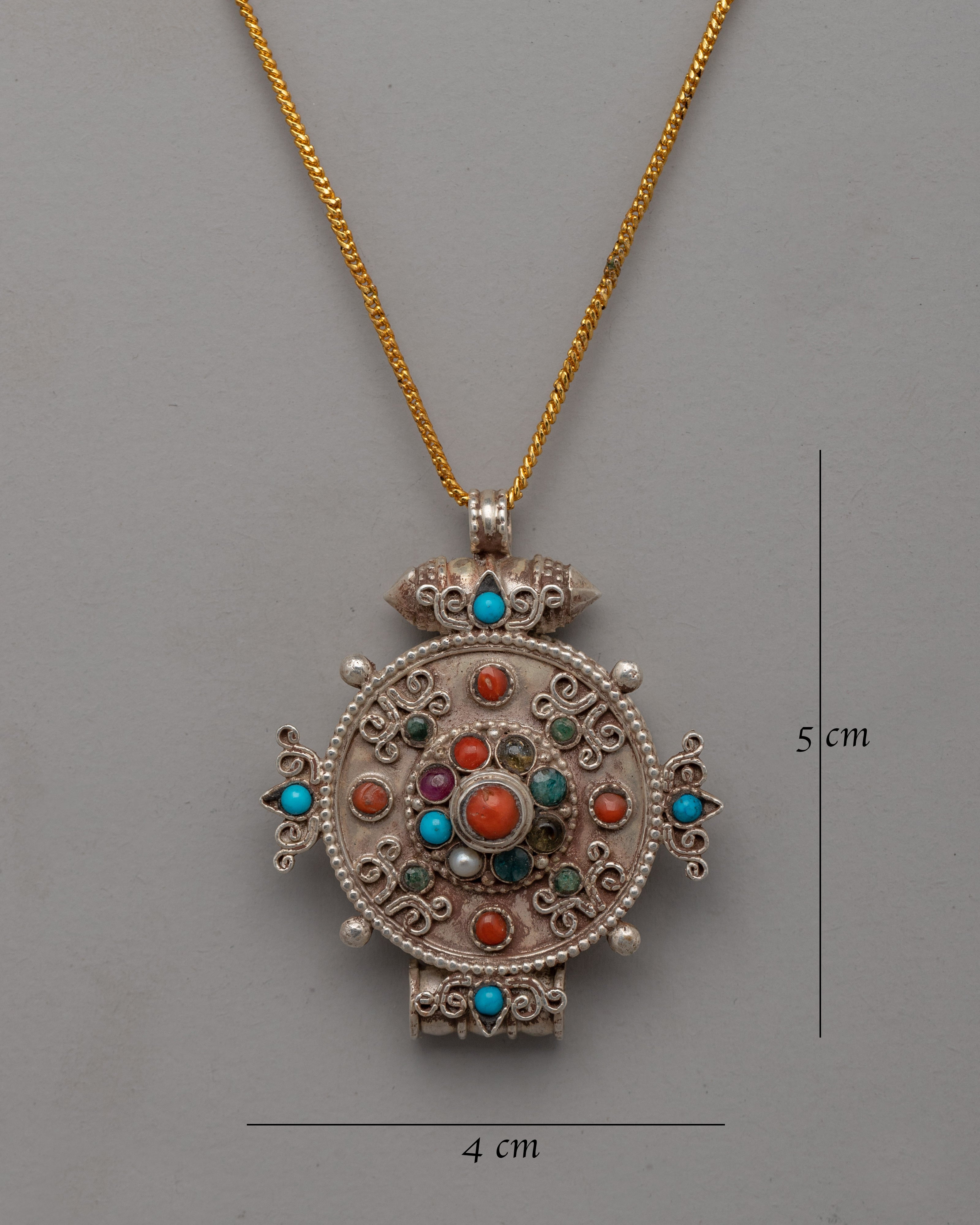 Tibetan Silver-Plated Pendant Ghau Box | Gemstones and Silver Plating