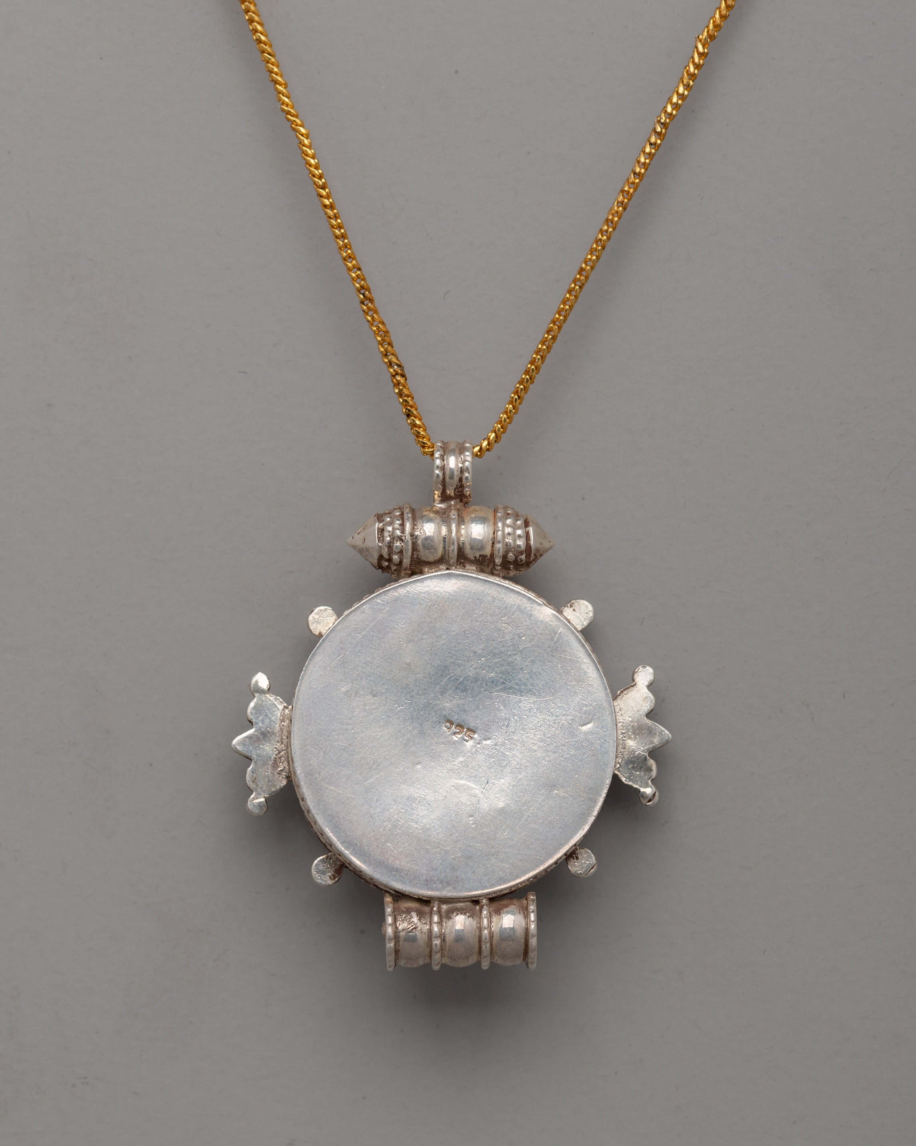 Tibetan Silver-Plated Pendant Ghau Box | Gemstones and Silver Plating