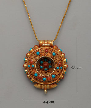 Handcrafted Gold-Plated Tibetan Pendant | Gemstones Spiritual Jewelry