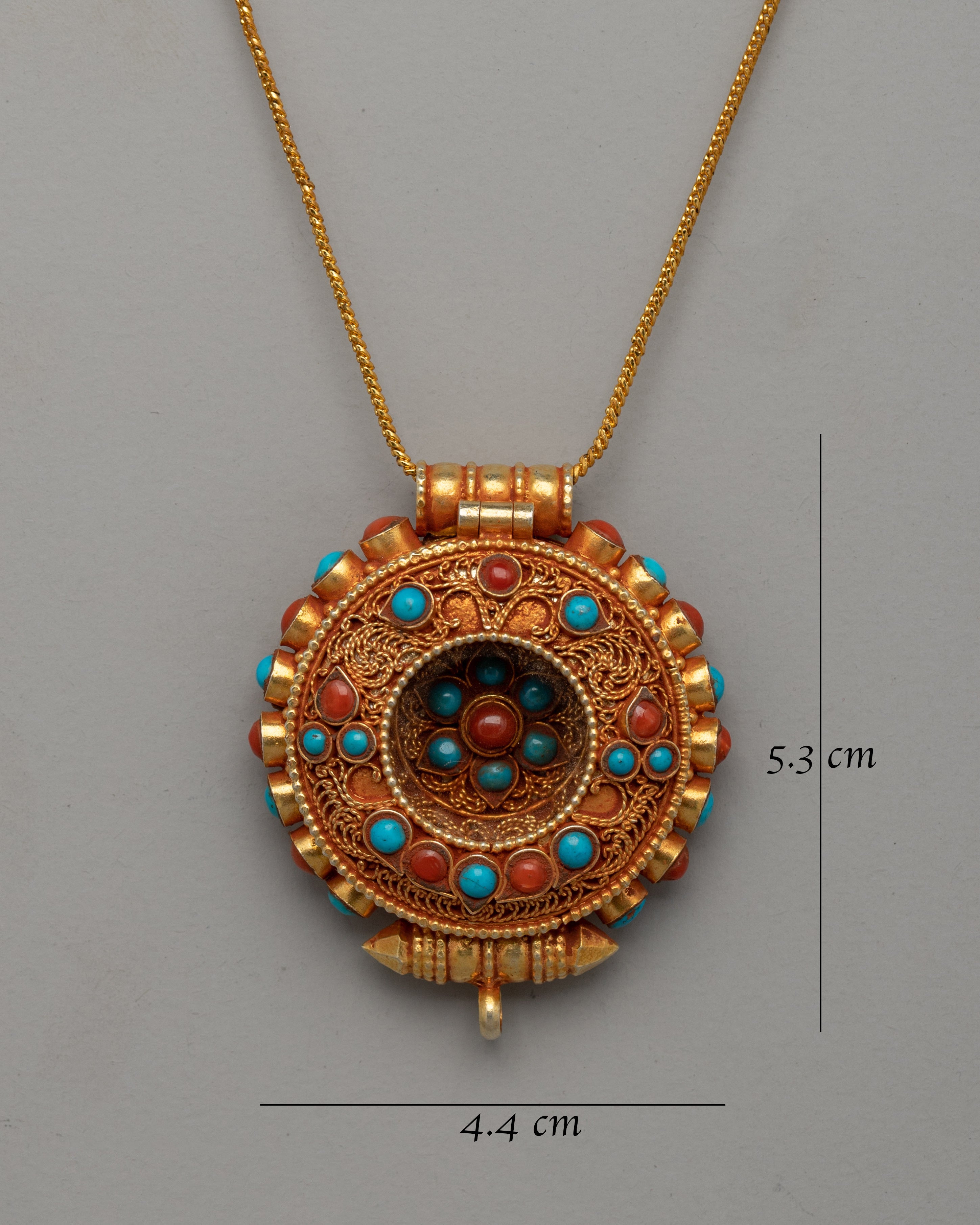 Handcrafted Gold-Plated Tibetan Pendant | Gemstones Spiritual Jewelry