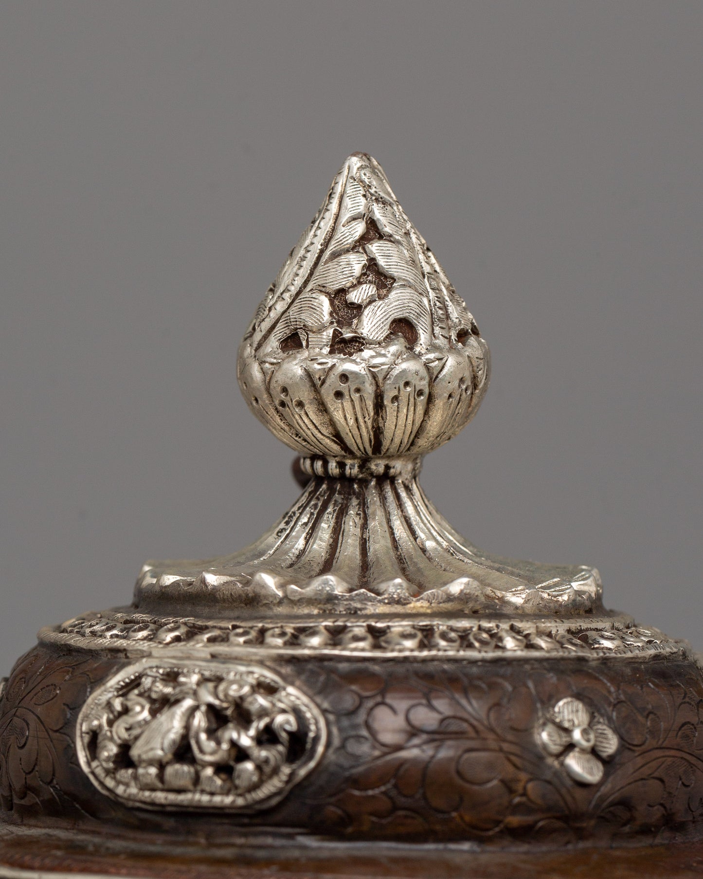 Silver-plated Copper Tibetan Incense Burner | Spiritual Altar Accessory