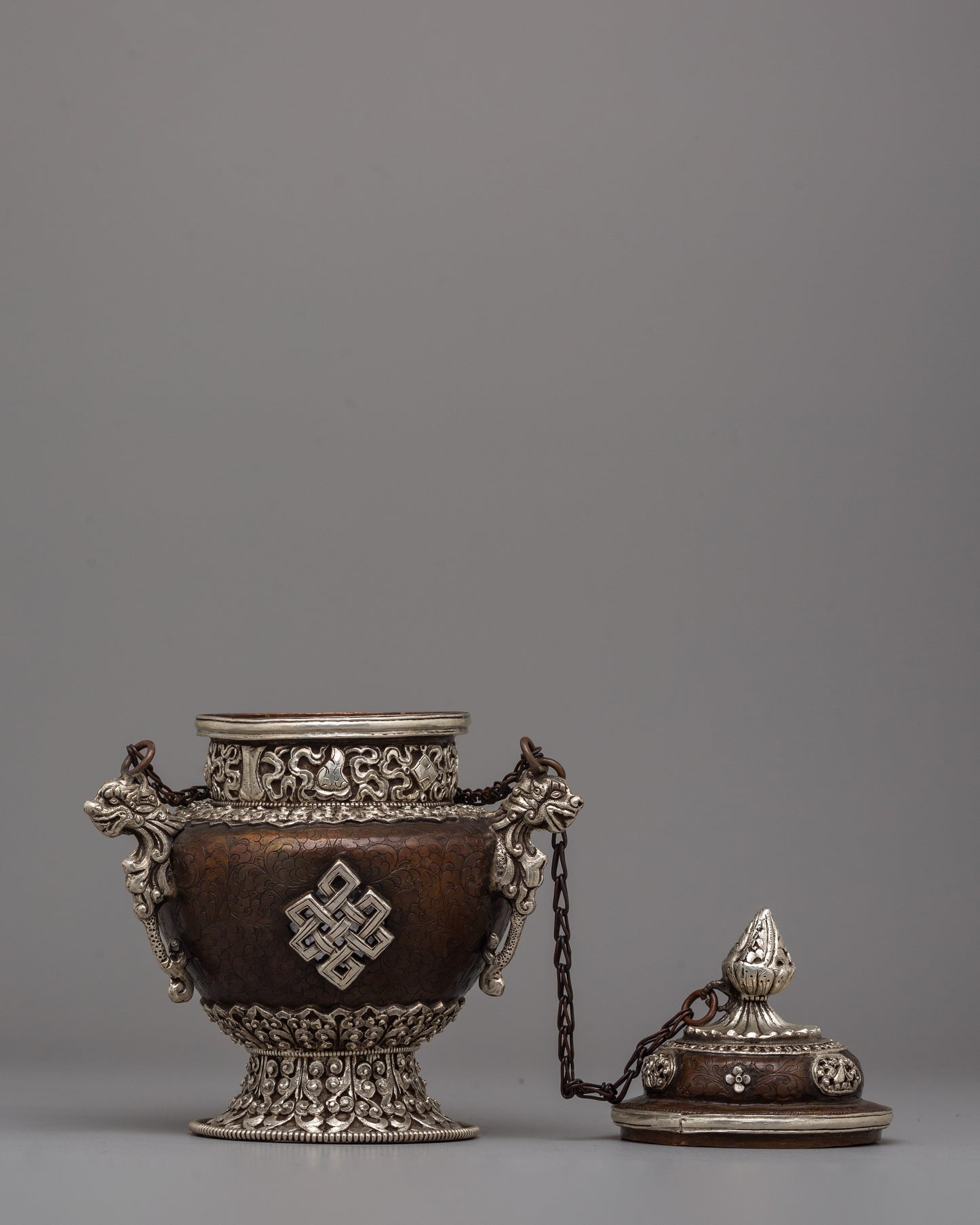 Silver-plated Copper Tibetan Incense Burner | Spiritual Altar Accessory