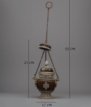 Silver-plated Copper Tibetan Incense Burner | Spiritual Altar Accessory