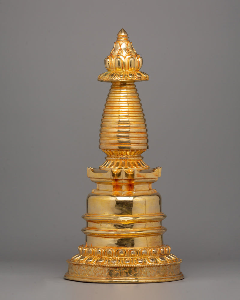 Traditional Gold Plated Stupa – Buddhist Symbol of Prosperity and Spiritual Enlightenment