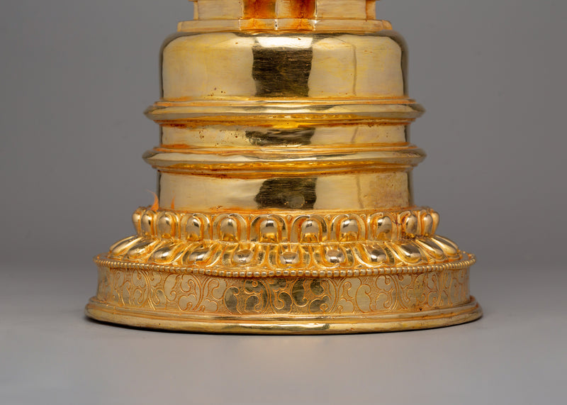 Traditional Gold Plated Stupa – Buddhist Symbol of Prosperity and Spiritual Enlightenment