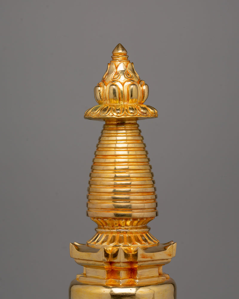 Traditional Gold Plated Stupa – Buddhist Symbol of Prosperity and Spiritual Enlightenment