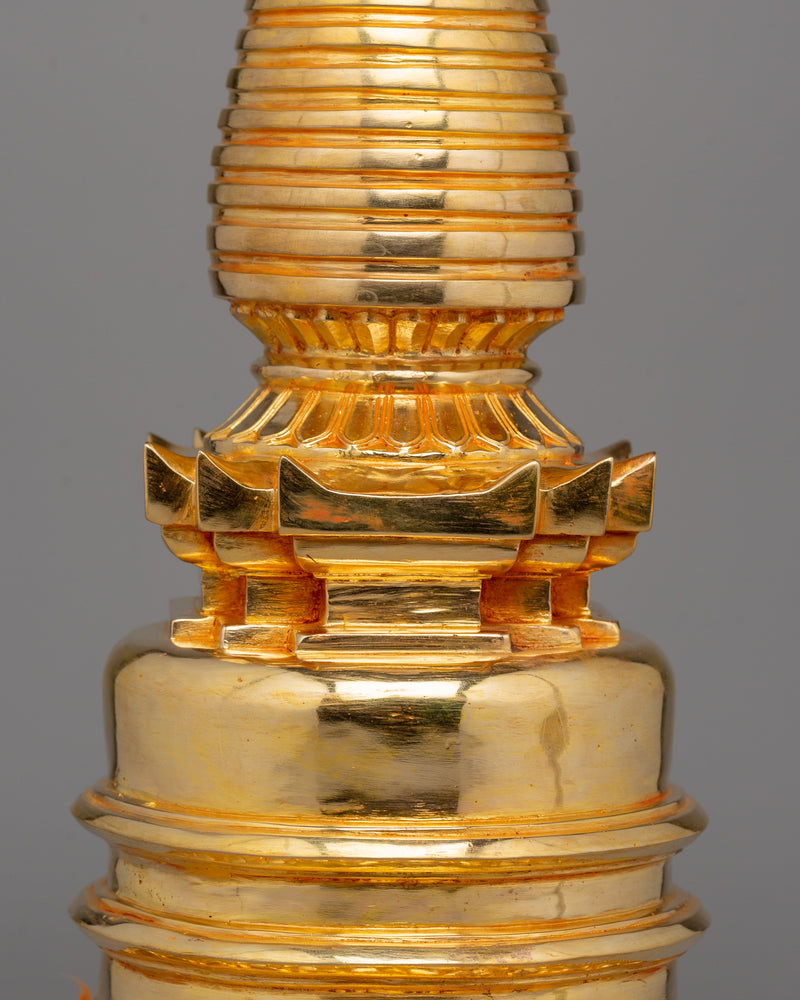 Traditional Gold Plated Stupa – Buddhist Symbol of Prosperity and Spiritual Enlightenment