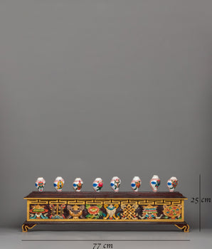 8 Auspicious Symbols Conch Shell Set with Wooden Stand | Ritual Decor 