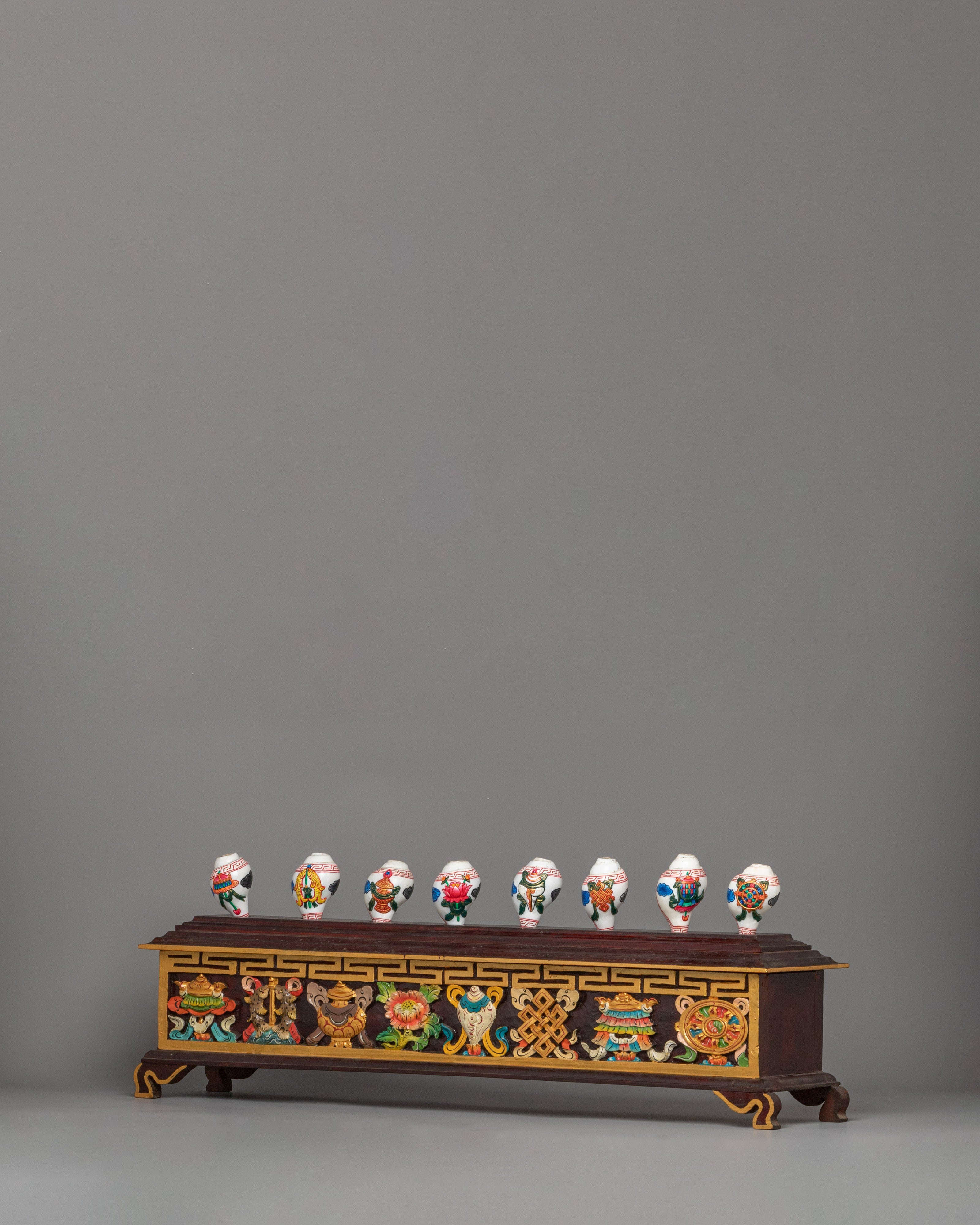 8 Auspicious Symbols Conch Shell Set with Wooden Stand | Ritual Decor&nbsp;