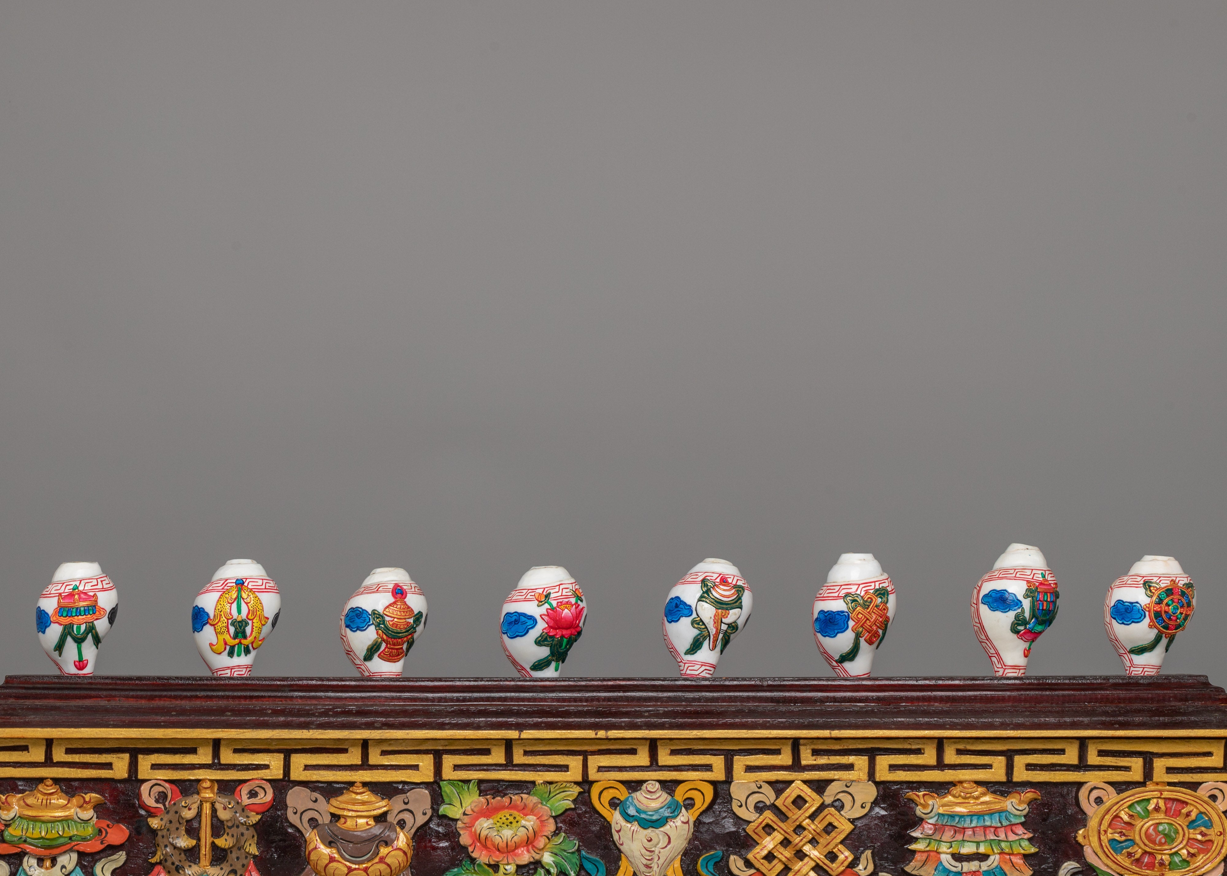 8 Auspicious Symbols Conch Shell Set with Wooden Stand | Ritual Decor&nbsp;