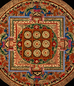 Original Hand-Painted Round Mandala Thangka | Traditional Buddhist Artwork