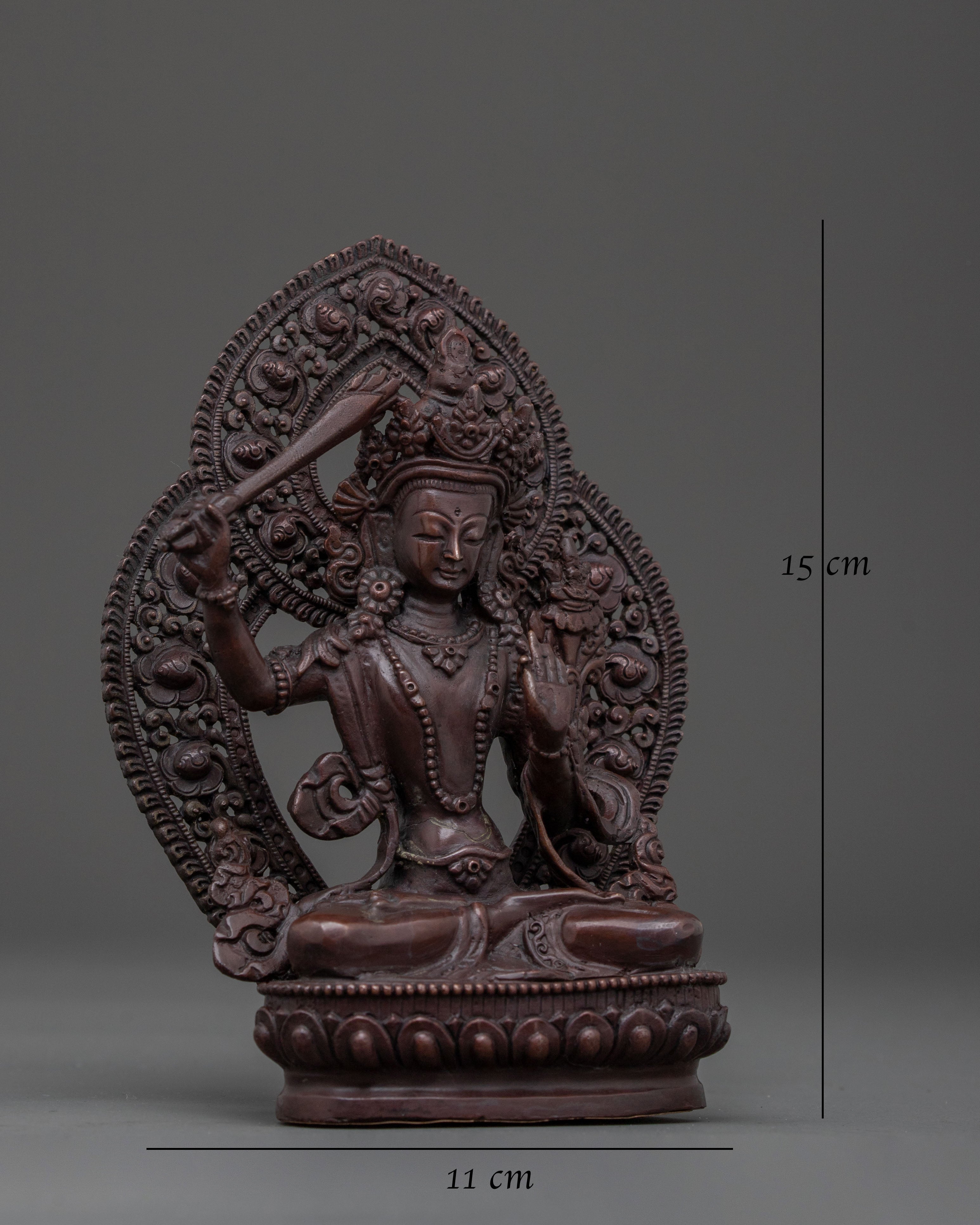 Sacred Manjushri Oxidized Copper Statue | Buddhist Wisdom Art